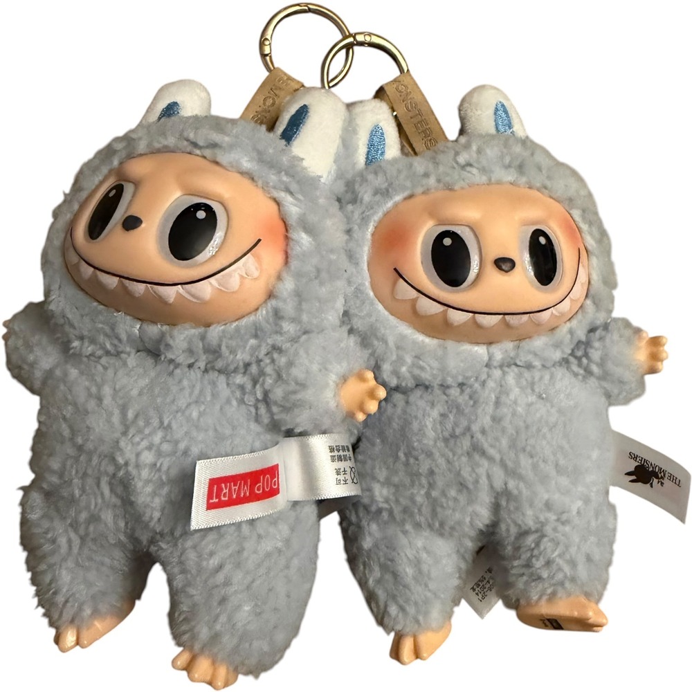 The‎ Monsters Plush Keychain Set Grey Vinyl Face Art Toy Bag Charm Excellent